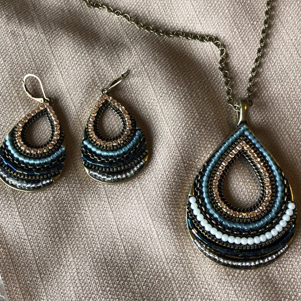 Premier Bronze and Blues Necklace and Earrings Set